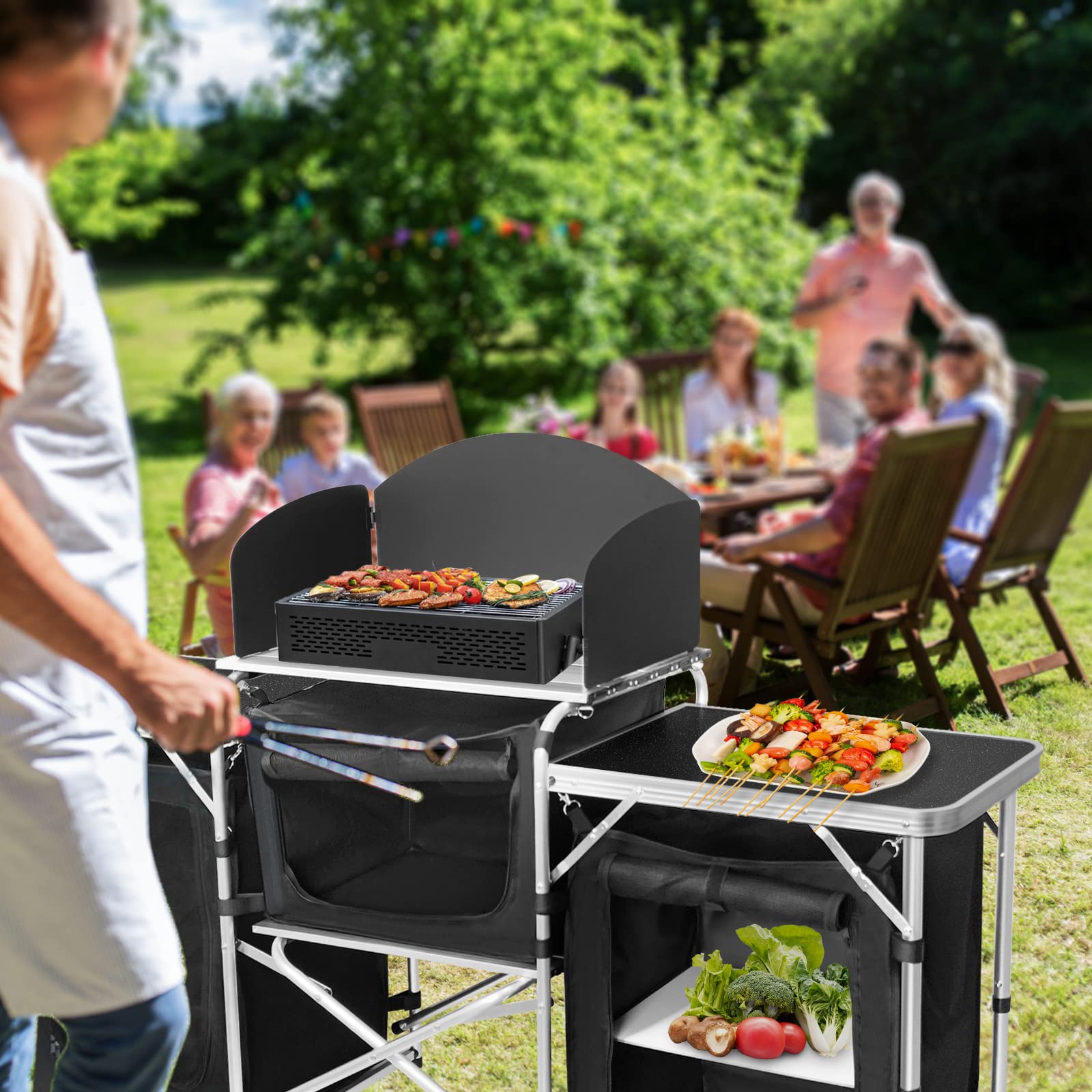Camping Kitchen Foldable Black-6