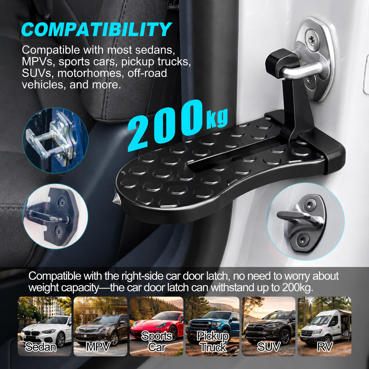 Car Door Step Black for Most Vehicle Door Latches-2