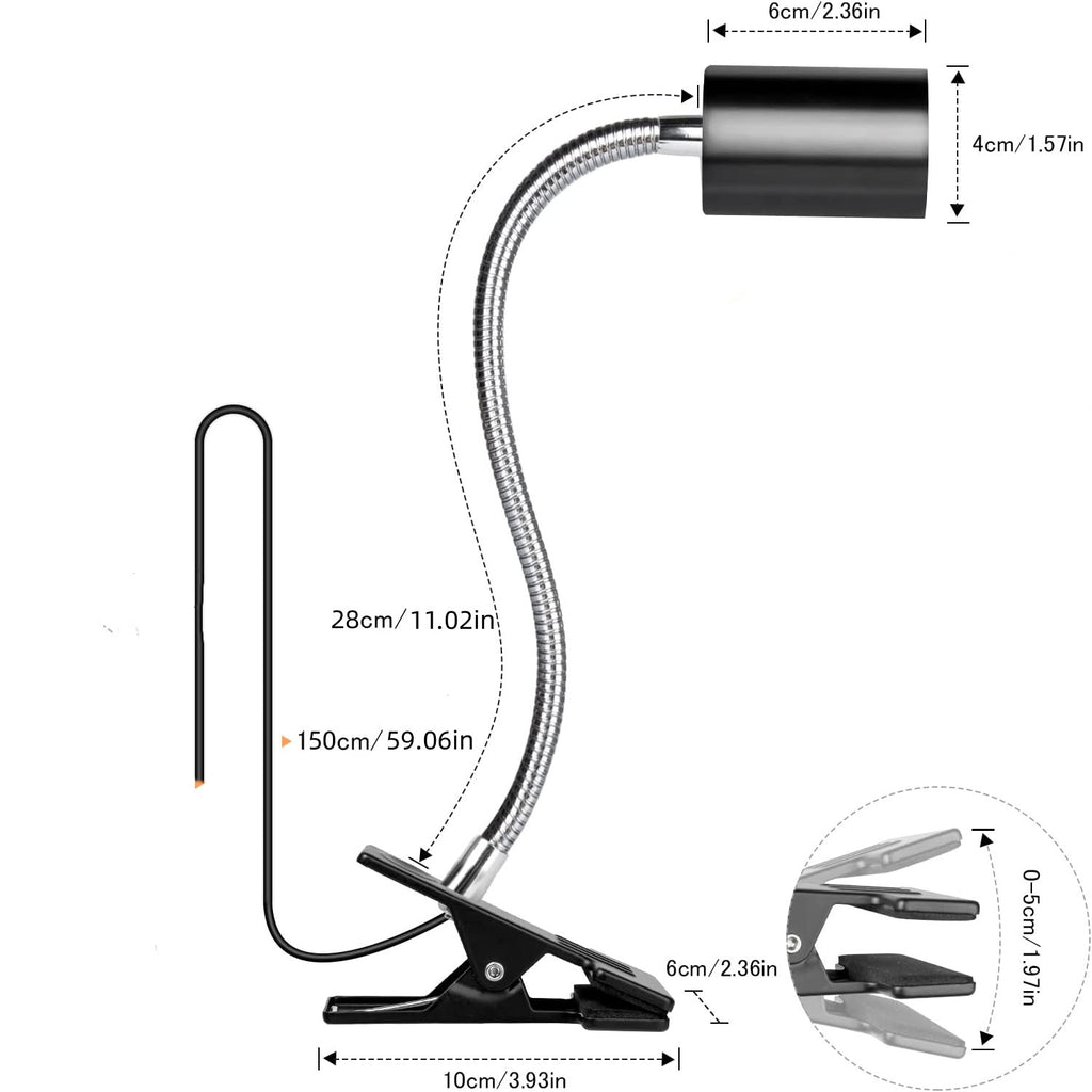 Clip-On Gooseneck Heat Lamp Holder Black for Reptile Enclosures-1