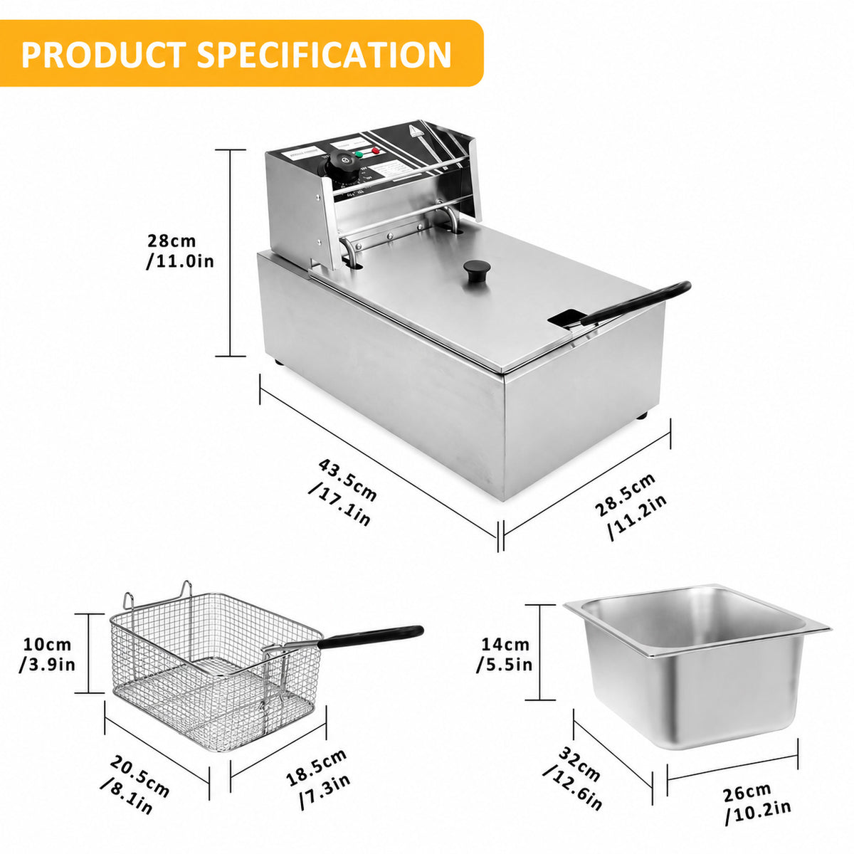 Electric Deep Fryer 10L Stainless Steel-8