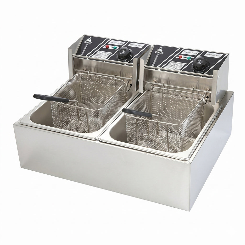 Electric Deep Fryer 50–200°C 10L + 10L Silver-1