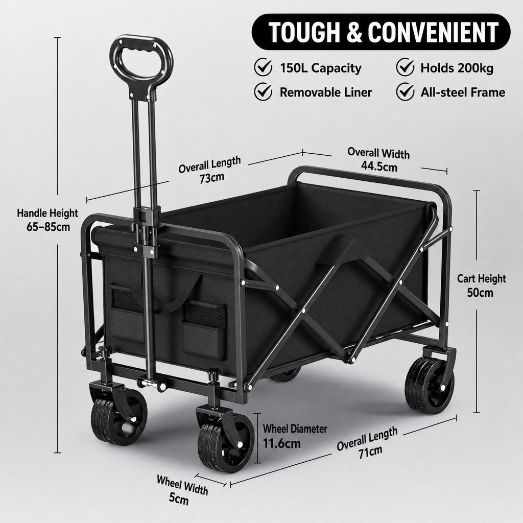 Foldable Camping Wagon 100kg Black-3