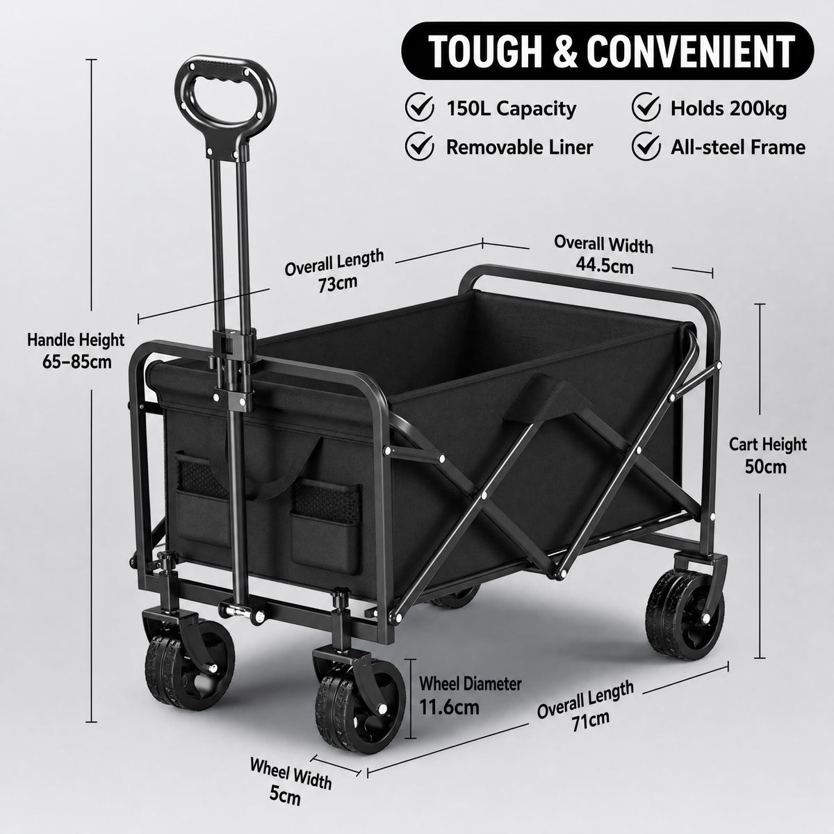 Foldable Camping Wagon 100kg Black-3