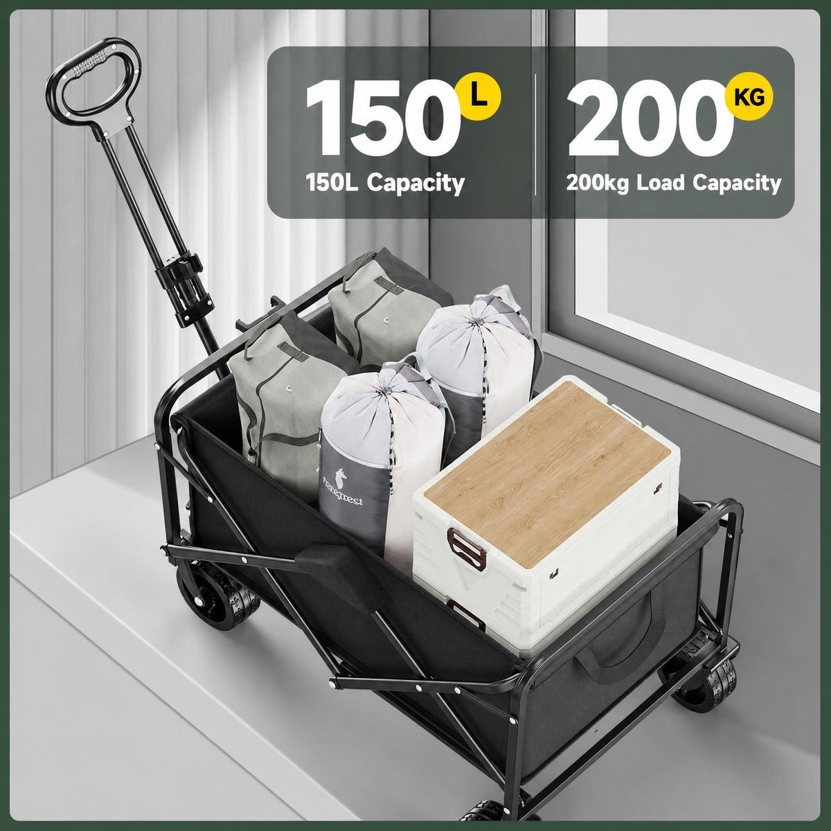 Foldable Camping Wagon 100kg Black-5