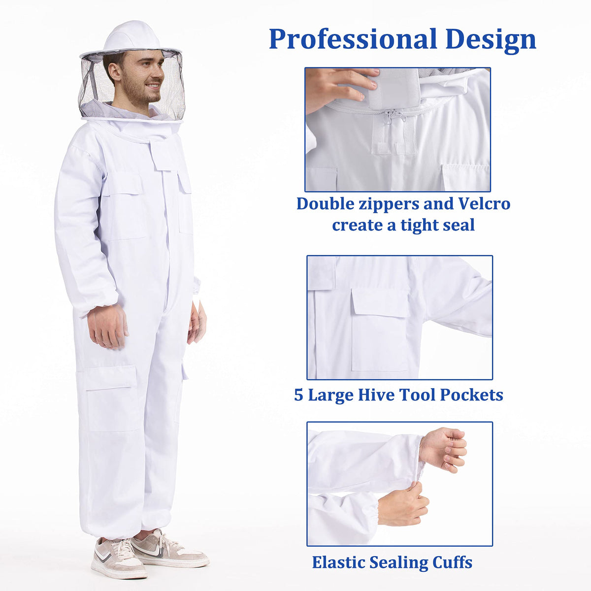 Full Body Beekeeping Suit XL White-2