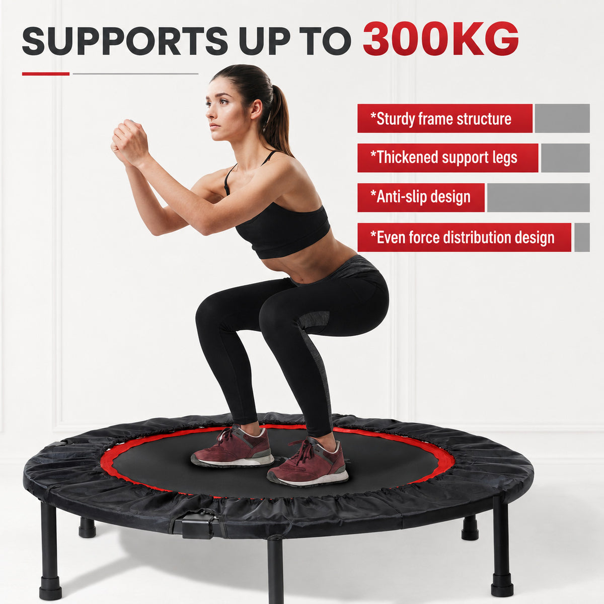 Mini Trampoline 100cm Adjustable Handle Foldable-7