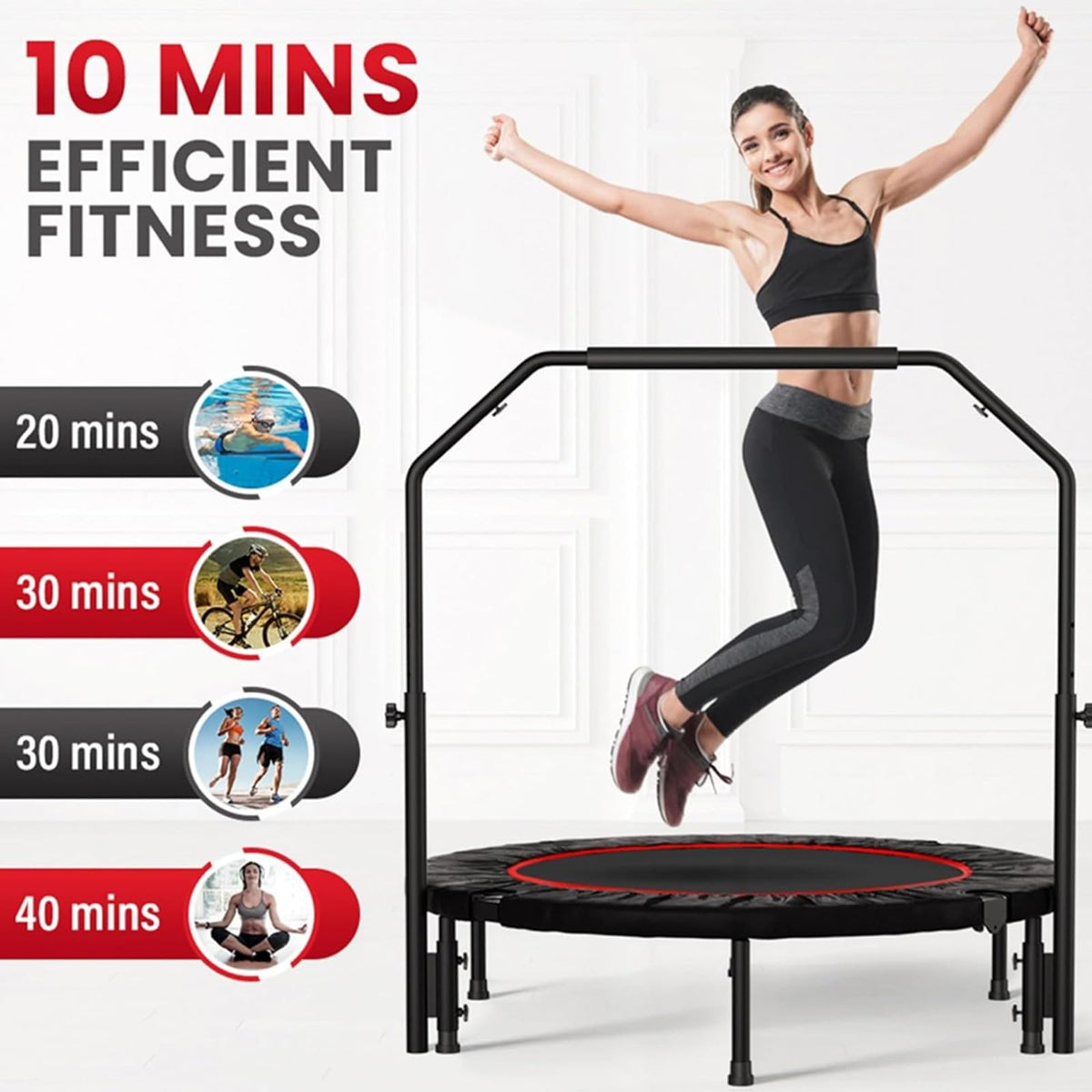 Mini Trampoline 100cm Adjustable Handle Foldable-9