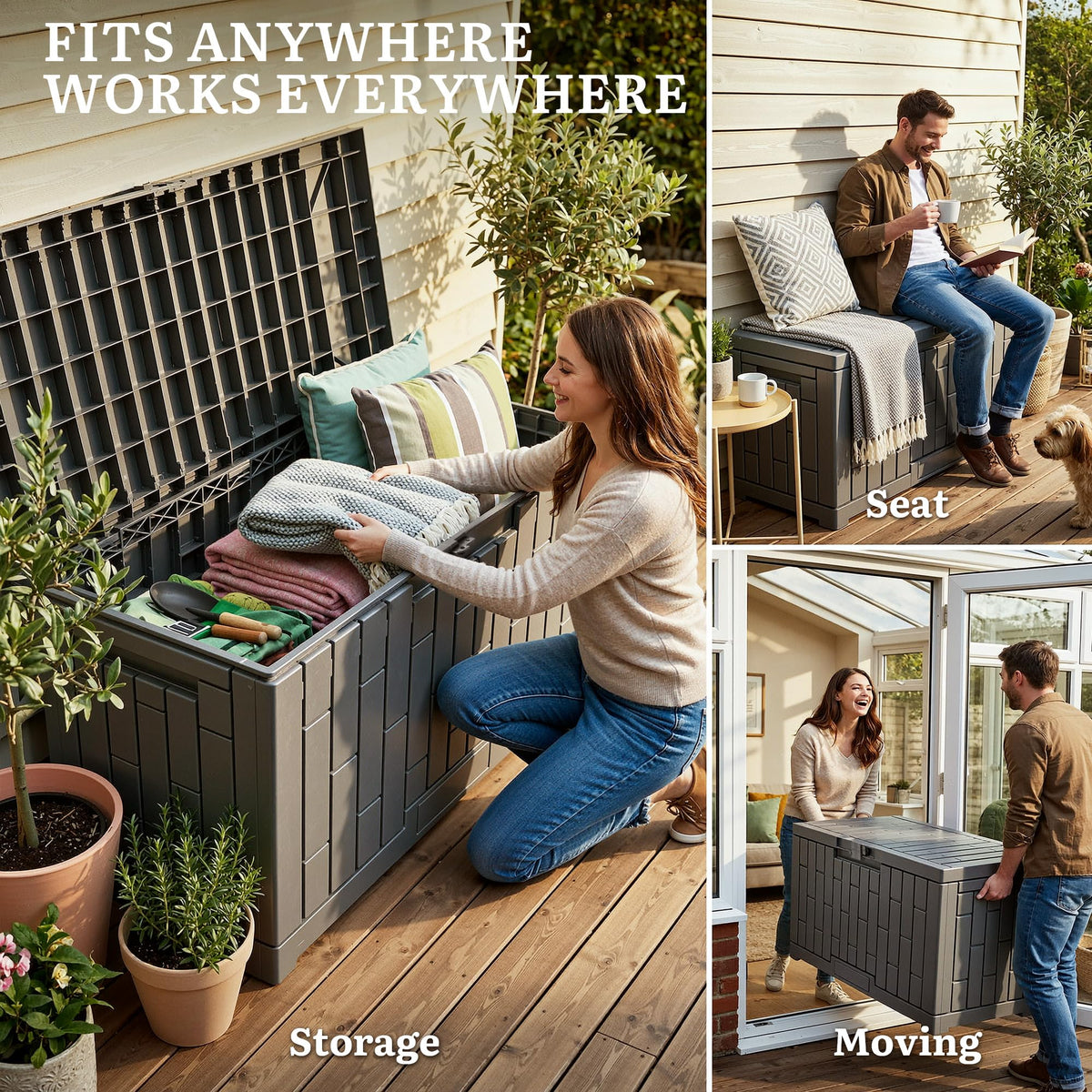 Outdoor Storage Box 275L Waterproof Grey-8