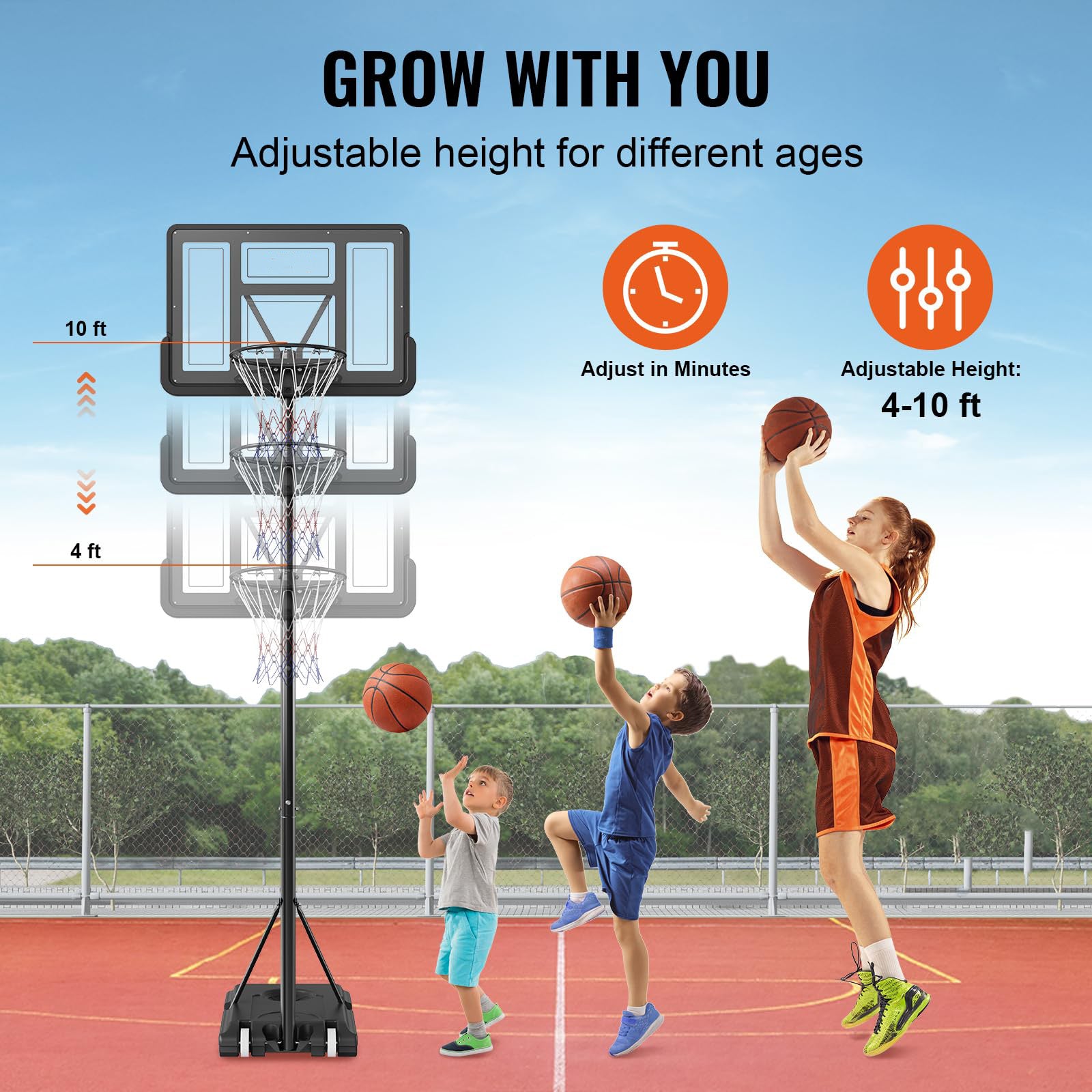 Portable Adjustable Basketball Hoop 1.35–3.05m-3