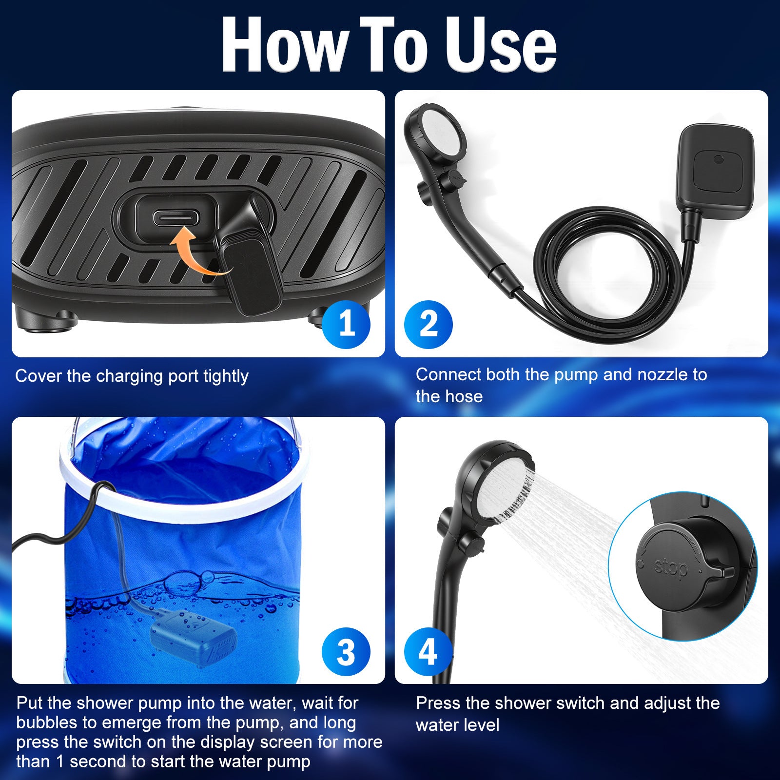 Portable Camping Shower 2400mAh Black-3