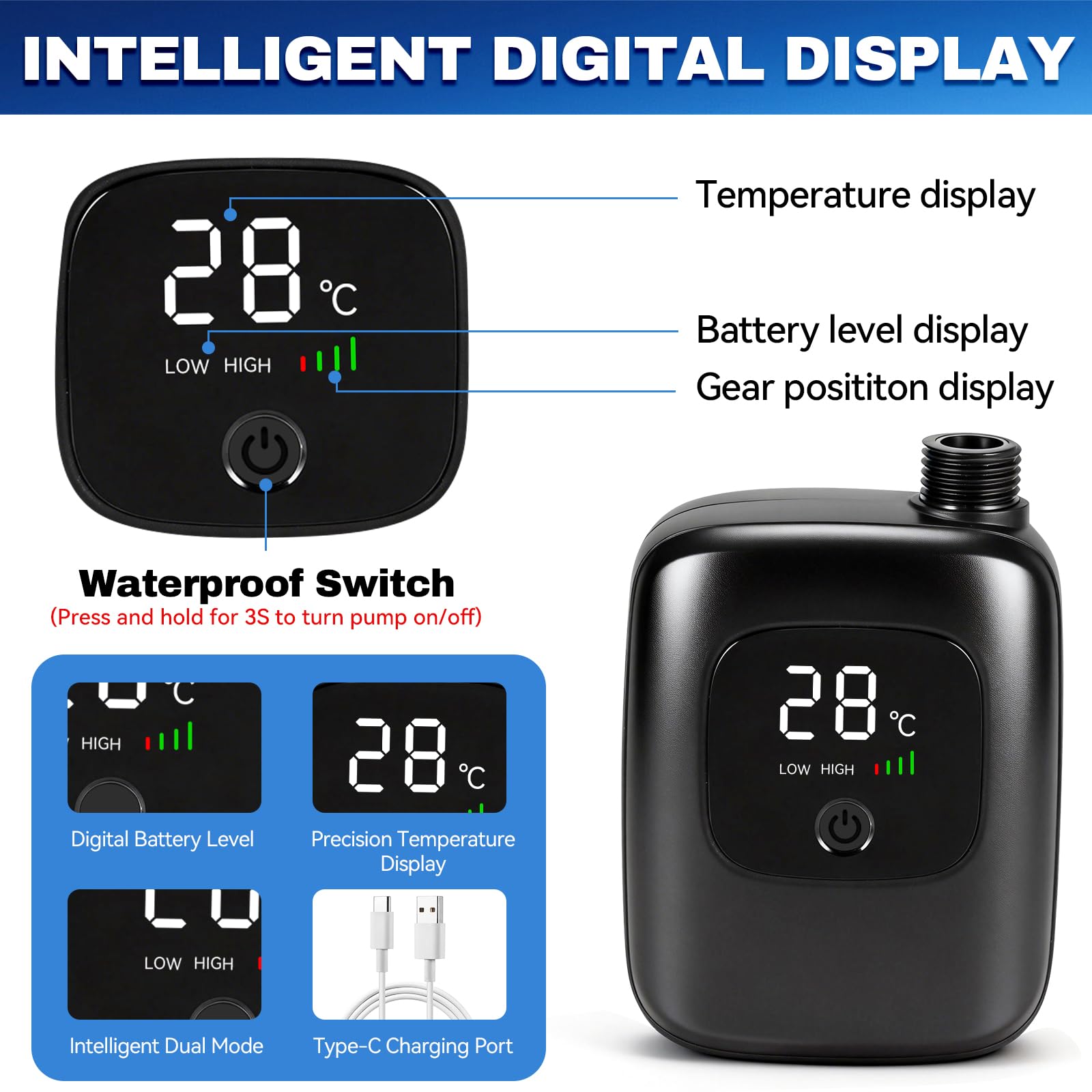 Portable Camping Shower 2400mAh Black-7