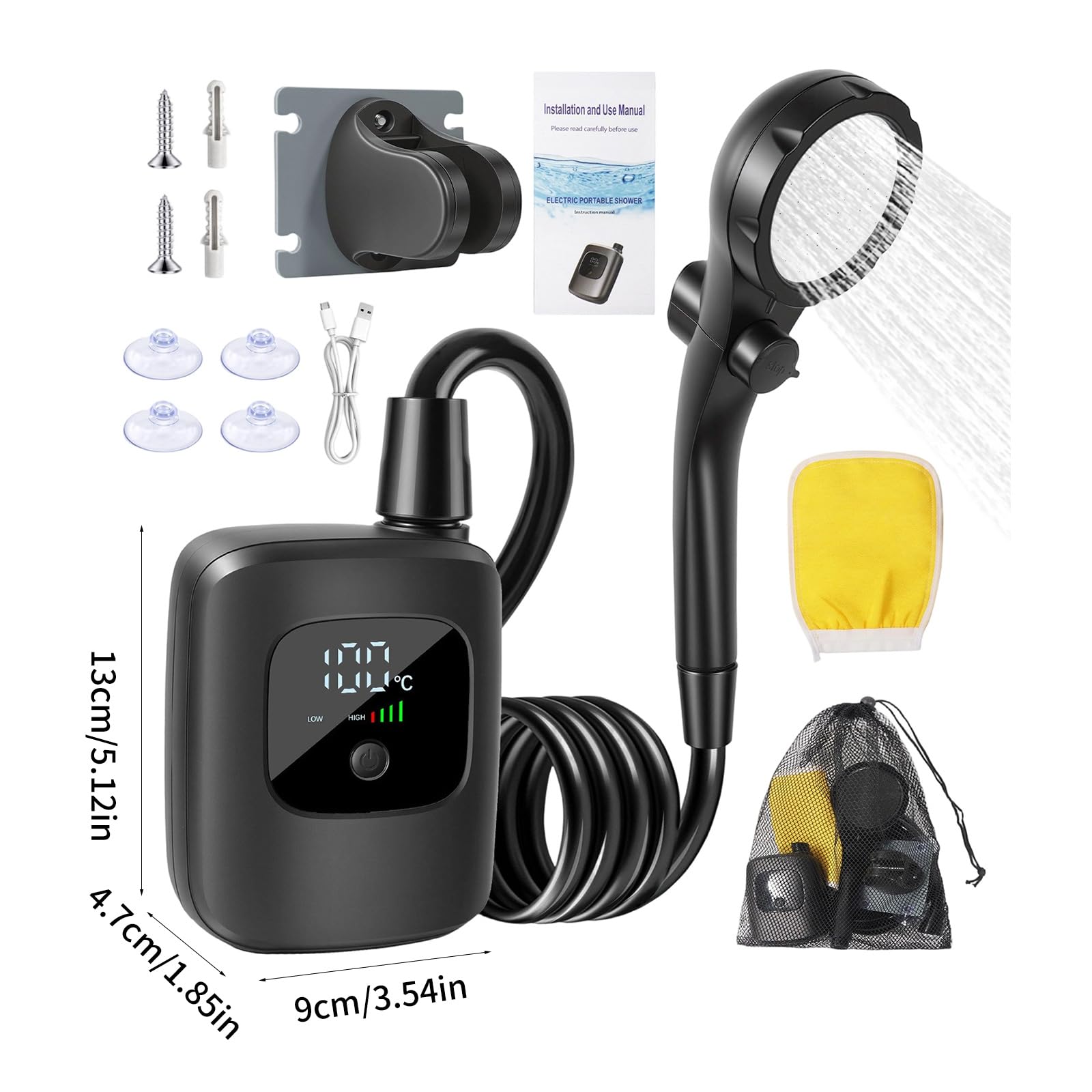 Portable Camping Shower 2400mAh Black-8