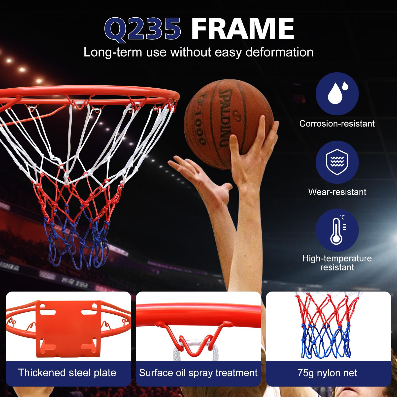 Wall-Mounted Basketball Hoop 35cm Orange-9